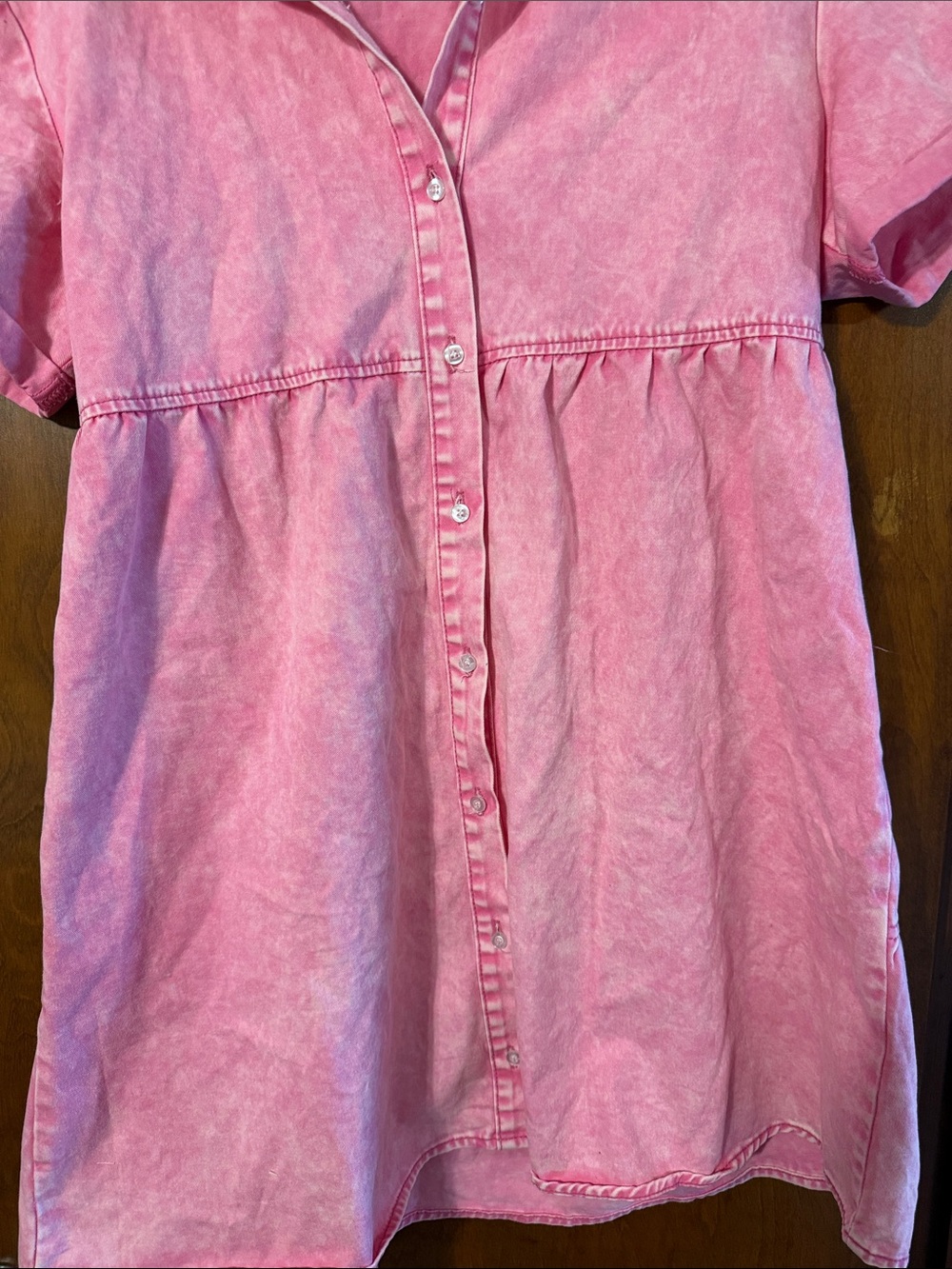 Pink Button-Front Short Sleeve Shirt Dress - Picture 3 of 7